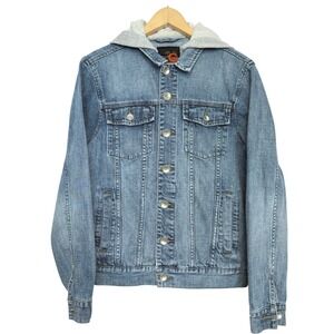 G by Guess Hooded Denim Jacket Womens Size M Blue Jean Trucker Casual Spring